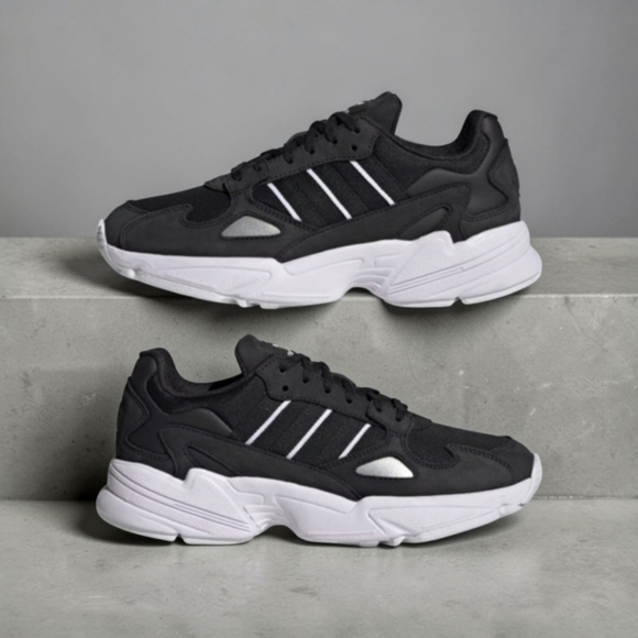 NIB Adidas Falcon Women's 7.5 Core Black White Chunky Retro Sneakers IG8301 - Picture 2 of 16